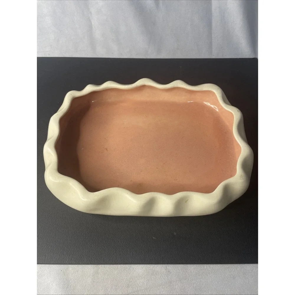 Poppy Trail Metlox #737 Planter/Oval Bowl Ruffled Vintage MCM Peach Cream USA